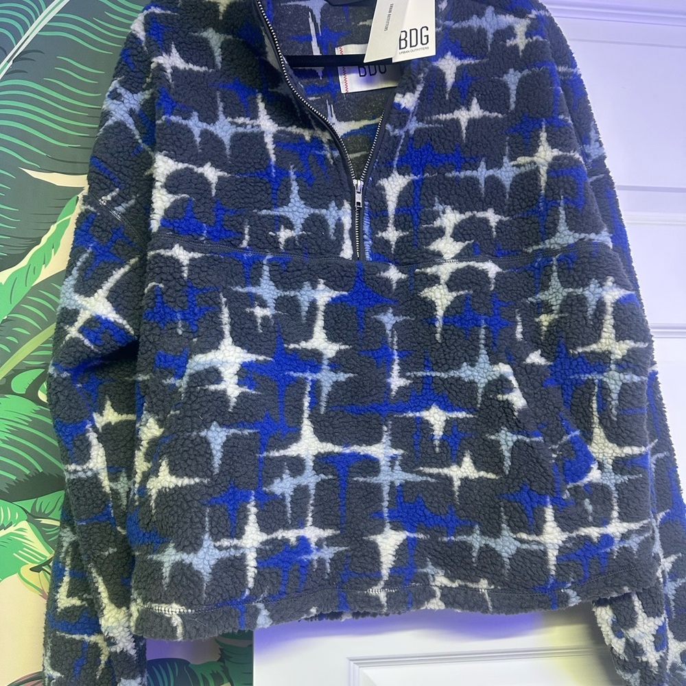 BDG Urban Outfitters Navy/White/grey Patterned Fleece Pullover